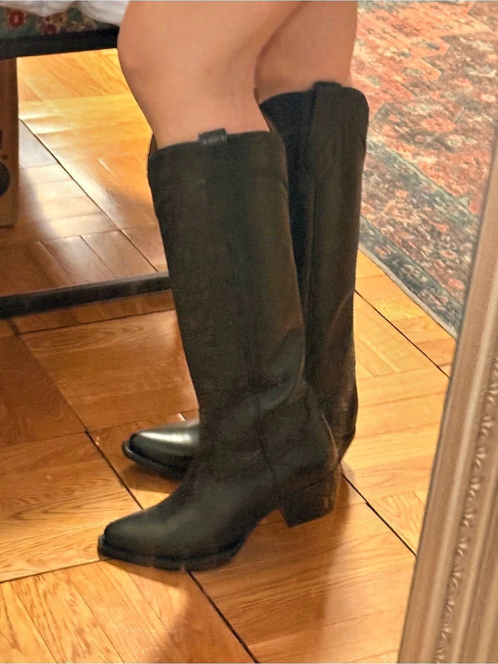 Frye SACHA WESTERN AT THE KNEE Tall Black Leather Heeled Boots - NEW WITHOUT BOX
